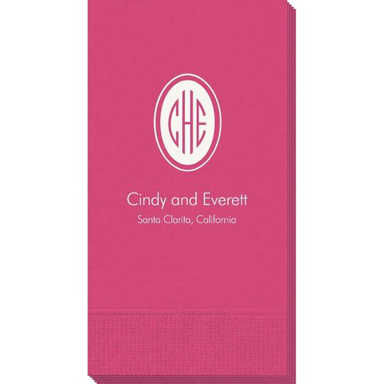 Outline Shaped Oval Monogram with Text Guest Towels