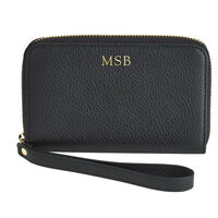 Personalized Black Leather Wristlet Phone Wallet Case