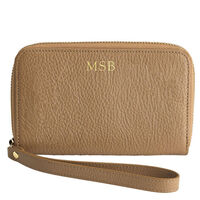 Personalized Sand Leather Wristlet Phone Wallet Case