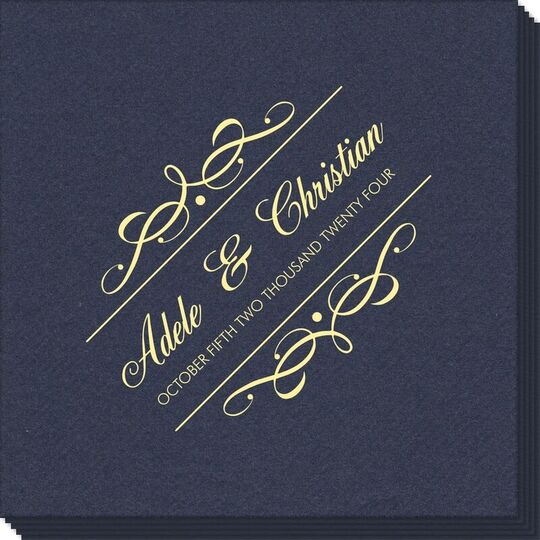 Royal Flourish Framed Names and Text Linen Like Napkins