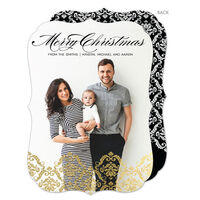 Black Christmas Gold Foil Damask Photo Cards