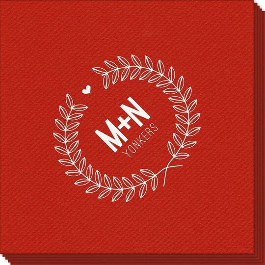 Laurel Wreath with Heart and Initials Linen Like Napkins