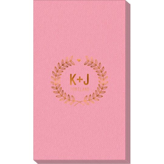 Laurel Wreath with Heart and Initials Linen Like Guest Towels
