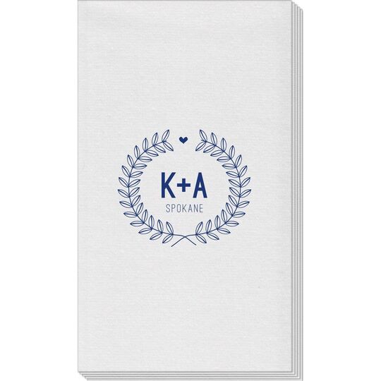 Laurel Wreath with Heart and Initials Linen Like Guest Towels