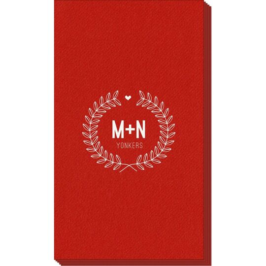 Laurel Wreath with Heart and Initials Linen Like Guest Towels