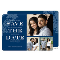 Navy Damask Photo Save the Date Announcements