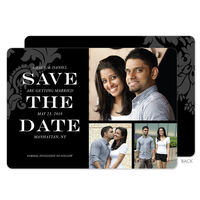 Black Damask Photo Save the Date Cards
