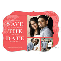 Coral Damask Photo Save the Date Cards