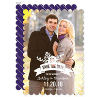 Purple Floral Ribbon Photo Save the Date Cards