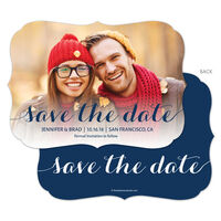 Navy Script Photo Save the Date Cards