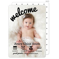 White Welcome Photo Birth Announcements