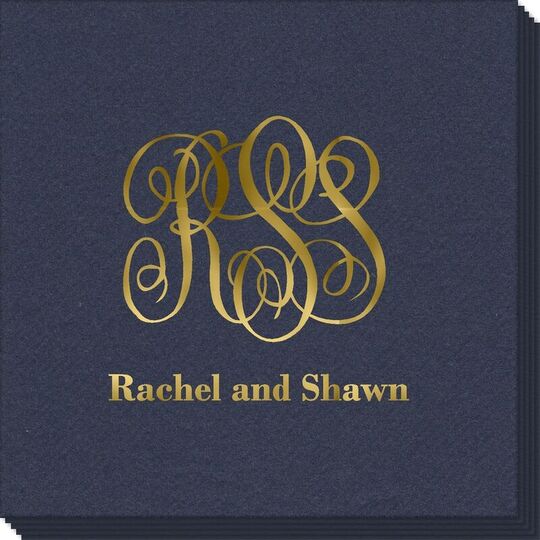 Large Script Monogram with Text Linen Like Napkins