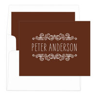 Brown Woodcut Scroll Foldover Note Cards