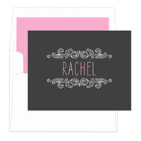 Pink Woodcut Scroll Foldover Note Cards
