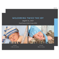 Blue Twice The Joy Twins Photo Birth Announcements