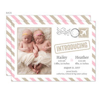 Pink Letter Twins Photo Birth Announcements
