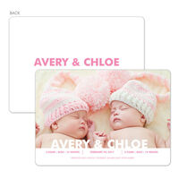 Pink Double Name Twins Photo Birth Announcements