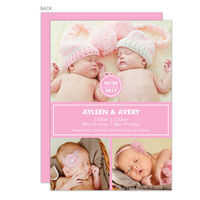 Pink Simple Twins Photo Birth Announcements
