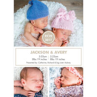 Tan Simple Twins Photo Birth Announcements