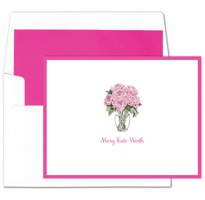 Vase of Pink Flowers Folded Note Cards