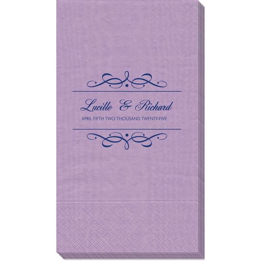 Royal Flourish Framed Names with Text Moire Guest Towels