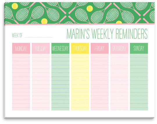 Tennis Weekly Schedule Pad