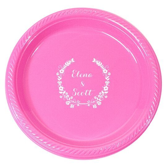 Personalized Floral Laurel Wreath Plastic Plates