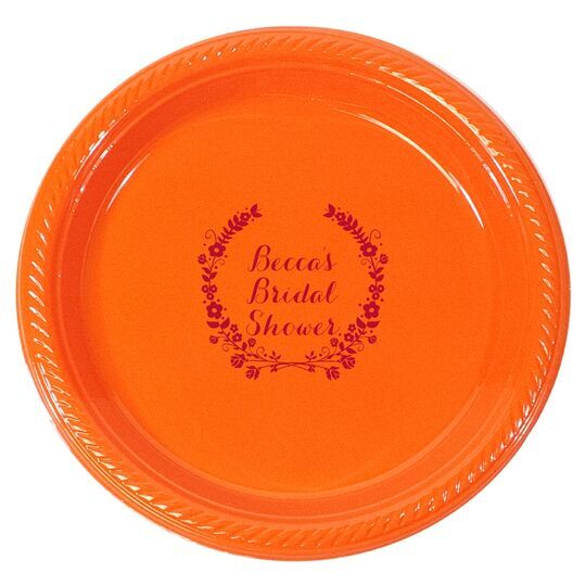 Personalized Floral Laurel Wreath Plastic Plates