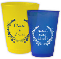 Personalized Colored Frosted Cups with Floral Laurel Wreath
