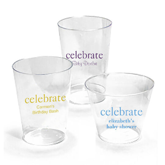 Personalized Celebrate Clear Plastic Cups with Big Word