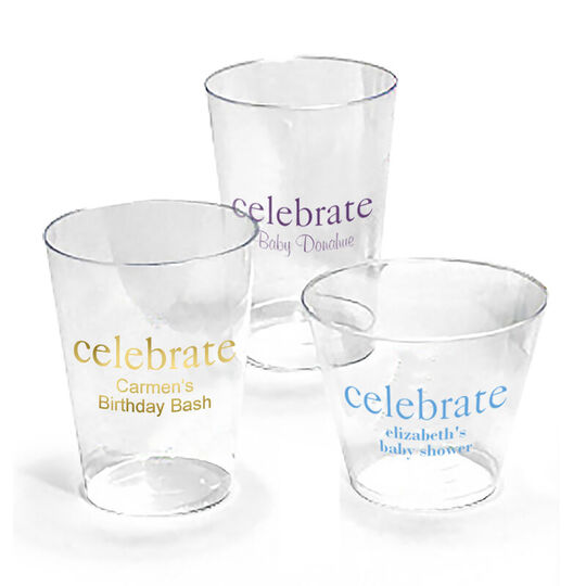 Personalized Celebrate Clear Plastic Cups with Big Word