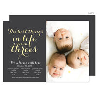 Yellow Best In Threes Triplets Photo Birth Announcements