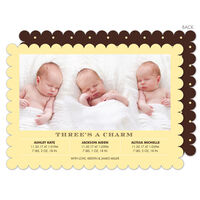 Yellow Three's A Charm Triplets Photo Birth Announcements