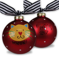 Meow Cat Glass Christmas Ornament