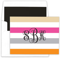 Khaki and Pink Stripe Monogram Foldover Note Cards