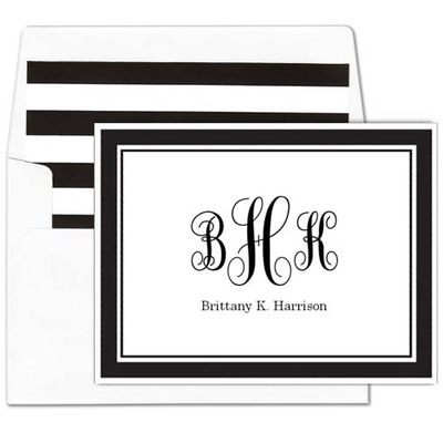 Black Border Monogram Folded Note Cards