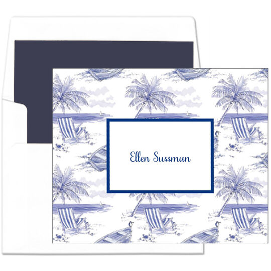 Beach Toile Folded Note Cards