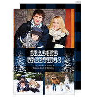 Navy Plaid Seasons Greetings Holiday Photo Cards