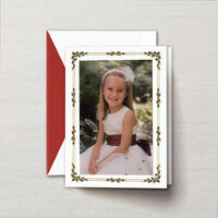 Engraved Holly Berry Frame Side Fold Holiday Photo Mount Card