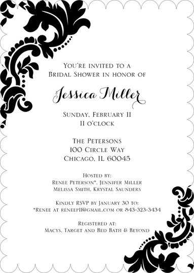 personalized black damask invitations