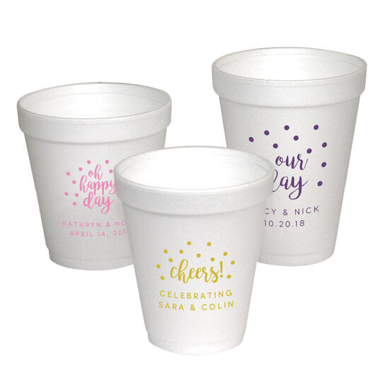 Personalized Confetti Dot Styrofoam Cups