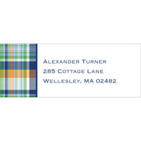 Navy and Orange Madras Plaid Return Address Labels