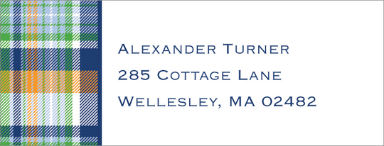 Navy and Orange Madras Plaid Return Address Labels