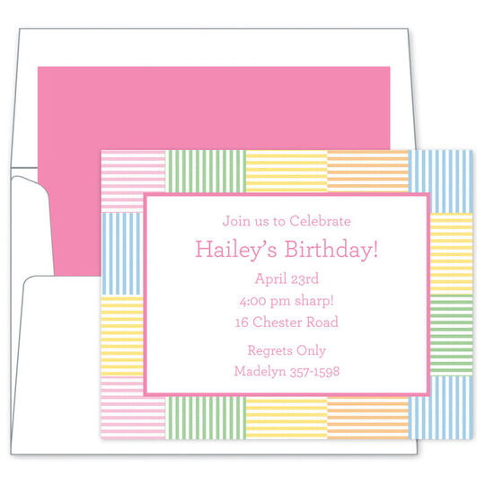 Pink Seersucker Patch Invitations