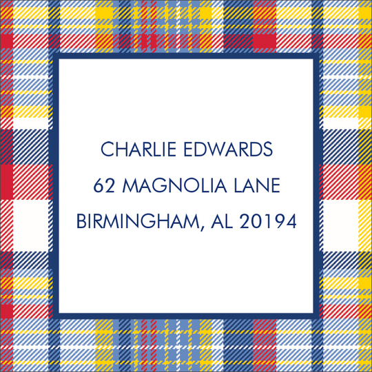 Navy & Red Madras Plaid Address Labels