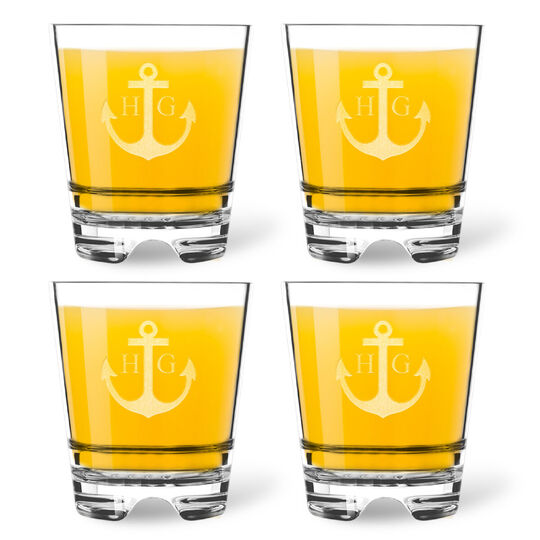 Personalized Tritan Acrylic 12 oz Double Old Fashioned Set - Anchor + Initials