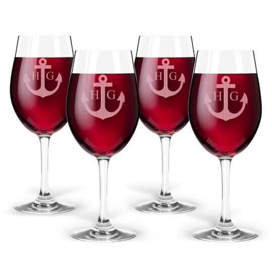 Personalized Tritan Acrylic 12 oz Wine Set - Anchor + Initials