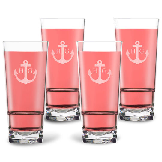 Personalized Tritan Acrylic 16 oz Highball Set - Anchor + Initials