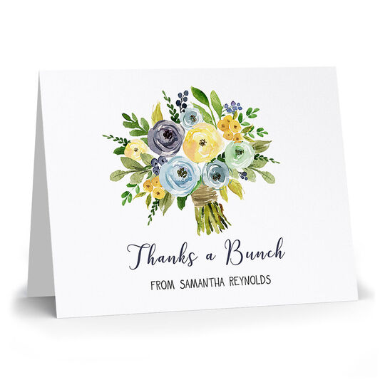 Yellow and Blue Bouquet Thank You Folded Note Cards