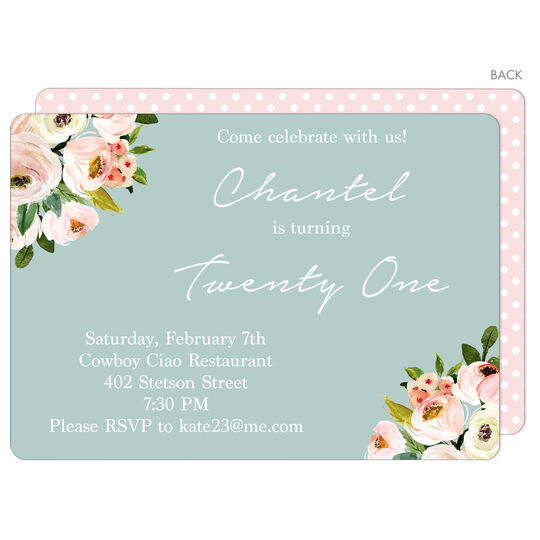 Blue Pink Corner Roses Invitations